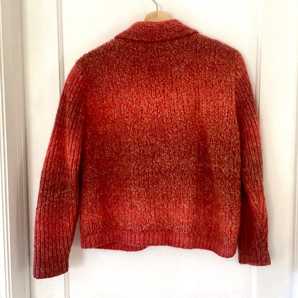 Vintage Hand Knit Button Down Long Sleeve Cardigan Orange Boucle Size S/M Jacket - Picture 13 of 15